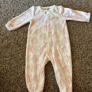 Juicy Couture Cream and Pink Floral Fleece Footed One-Piece